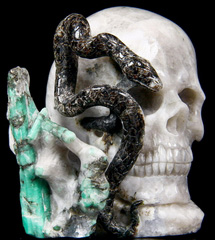 Gemstone 3.4" Green Emerald Carved Crystal Skull & Snake Sculpture