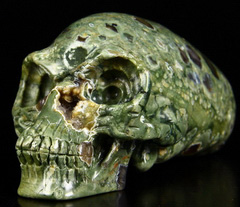 Huge 5.0" Rainforest Jasper Carved Elongate Mayan Alien Crystal Skull
