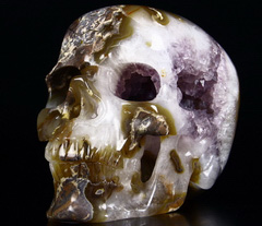 Unique Amethyst Geode Lifesized 7.9" Dinosaur Egg Agate Carved Crystal Skull