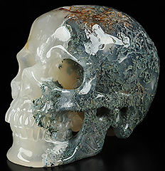 translucent Huge 5.0" Green Moss Agate Carved Crystal Skull, Super Realistic