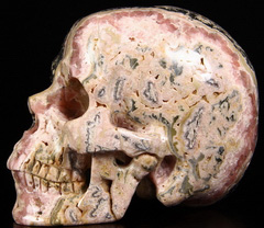 Gemstone Huge 4.8" Rhodochrosite Carved Crystal Skull, Super Realistic