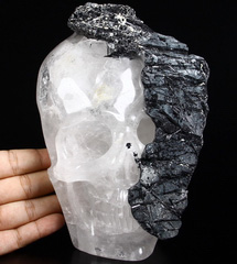 Giant 8.1" Tourmaline Quartz Carved Crystal Skull Sculpture