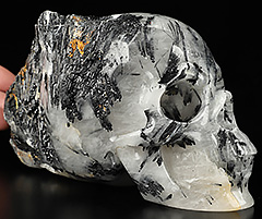 Nice Mineral Huge 6.7" Tourmaline Quartz Carved Crystal Skull Sculpture