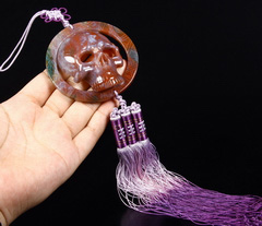 3.2" Indian Agate Carved Crystal Skull Car Strap Sculpture