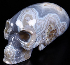 Nice Huge 7.2" Agate Carved Elongated Mayan Alien Crystal Skull