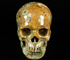 Gemstone Huge 5.9" Ocean Jasper Carved Crystal Skull, Super Realistic