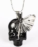 Nice Chrysanthemum Stone Carved Crystal Skull Pendant