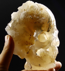 Nice Translucent Huge 5.3" Agate Carved Crystal Skull Sculpture
