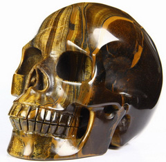 Huge 5.0" Tiger Iron Eye Carved Crystal Skull, Realistic