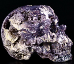 Nice Gemstone Lifesized 7.8" Purple Grape Agate Carved Crystal Skull, Super Realistic