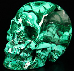 Gemstone Huge 5.2" Malachite Geode Carved Crystal Skull, Realistic