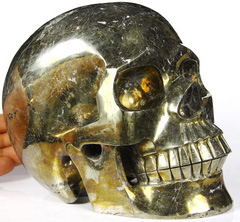 Gemstone Lifesized 7.3" Pyrite Carved Crystal Skull, Realistic