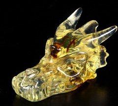 Gemstone 1.2" Dominican Blue Amber Carved Crystal Dragon Skull