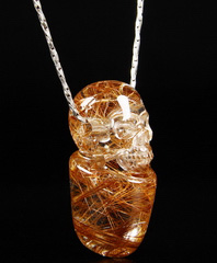 Amazing Gemstone Rutilated Quartz Rock Crystal Carved Crystal Skull Pendant