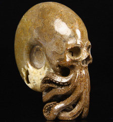 4.3" Chamber Ammonite Fossil Carved Crystal Skull & Octopus Sculpture