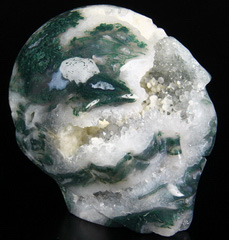 Huge 4.0" Green Moss Agate Carved Crystal Geode Alien Skull