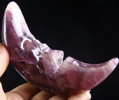Huge 6.1" Fluorite Carved Crystal Moon Skull Sculpture