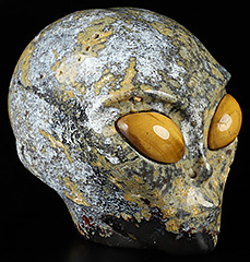 Huge 4.0" Blue Ocean Agate Carved Star Being, Female Alien Skull & Tiger Eye Eyes, Crystal Healing