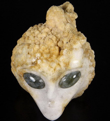 Nice! Huge 4.0" Quartz Druse Carved Crystal Alien Skull Companion, Labradorite Eyes