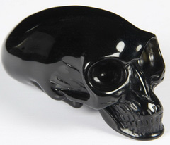 3.8" Black Obsidian Carved Elongated Mayan Alien Crystal Skull