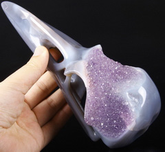 Giant 9.1" Agate Amethyst Druse Carved Crystal Raven
