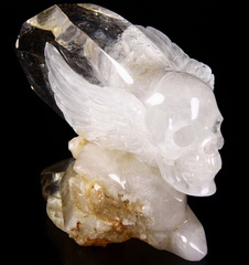 Amazing Huge 5.7" Quartz Rock Crystal Carved Crystal Skull with Wings Sculpture