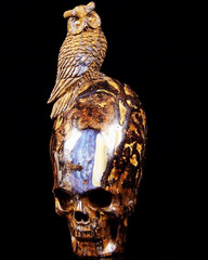 Huge Gemstone 6.1" Matrix Opal Carved Crystal Spine Skull with Owl Sculpture