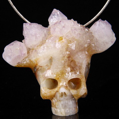 Nice Gemstone 1.0" Ametrine Druse Carved Crystal Skull Pendant, Realistic