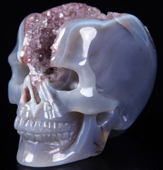 2.3" Agate Amethyst Geode Carved Crystal Skull, Realistic
