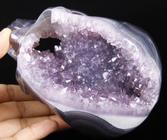 Huge 6.3" Agate Amethyst Geode Carved Crystal Skull, Super Realistic