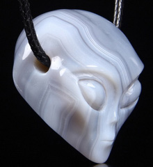 2.1" Gray & White Agate Carved Crystal Alien Skull Pendant