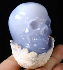 2.4" Blue Chalcedony Carved Crystal Skull, Realistic