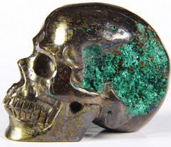 2.0" Bornite Peacock Ore with Malachite Carved Crystal Skull, Realistic
