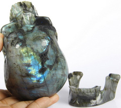 Huge Flash 5.8" Labradorite Carved Crystal Detachable Skulls, Realistic