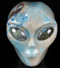 4.3" Scorzalite in Quartzite Carved Alien Skull With Labradoirte Eye, Healing