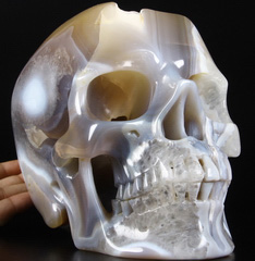 Giant 8.5" Agate Geode Carved Crystal Skull, Super Realistic