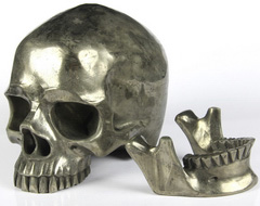 Huge 5.3" Pyrite Carved Crystal Skull Detachable Jaw,Super Realistic