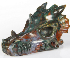 5.4" Bloodstone Carved Crystal Dragon Skull, Realistic, Healing