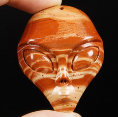 Nice 2.0" Red Jasper Carved Crystal Female Alien Skull Face Pendant, Crystal Healing