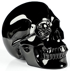 5.0" Black Obsidian Carved Crystal Pirate Skull, One Eye, Crystal Healing