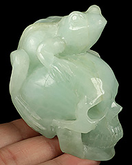Gemstone 3.1" Aquamarine Carved Crystal Skull With Frog Sculpture, Crystal Healing