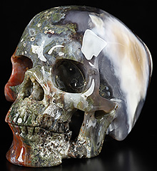 Huge 5.2" Black Zebra Agate Carved Crystal Skull,Super Realistic, Crystal Healing