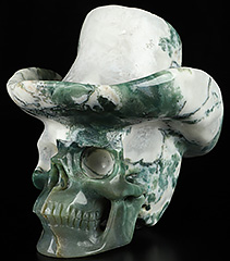 4.7" Green Moss Agate Carved Crystal Hat Skull, Realistic, Crystal Healing