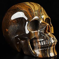 Amazing Flash Gemstone Huge 5.2" Gold Tiger Eye Carved Crystal Skull, Realistic