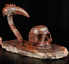8.7" Australian Print Stone Carved Crystal Skull Sickle Sculpture, Crystal Healing