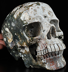 Lifesized 6.4" Ocean Jasper Carved Crystal Skull, Super Realistic