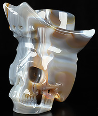 5.4" Premium Brazilian Agate Hand Carved Crystal Pirate Skull Sculpture, Crystal Healing