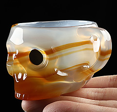 3.0" Premium Brazilian Agate Hand Carved Crystal Skull Cup, Crystal Healing