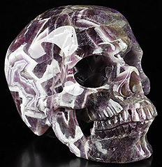 Gemstone Huge 5.1" Dream Chevron Amethyst Carved Crystal Skull, Super Realistic