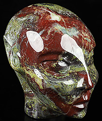 4.2" Dragon Blood Jasper Hand Carved Fairy Elf Alien Crystal Skull Companion Sculpture, Crystal Healing